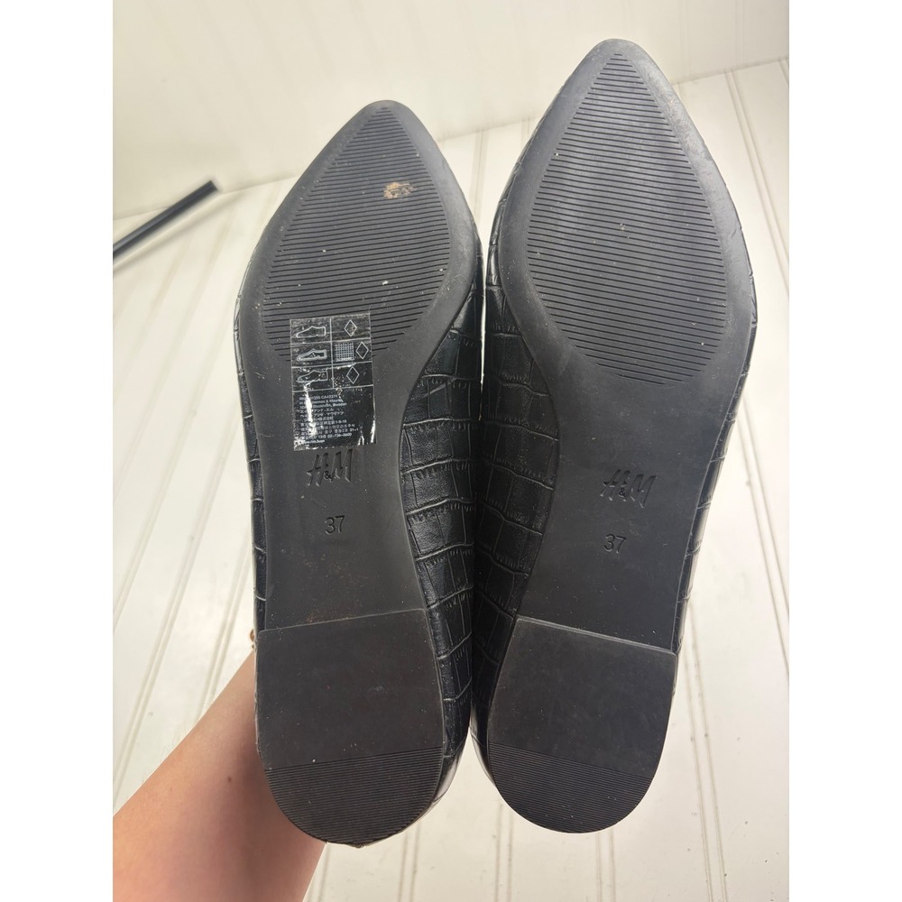 H&M Vintage Black Faux Croc Embossed Pointed Toe Ballet Flats Women's Size 6.5 - Picture 4 of 8